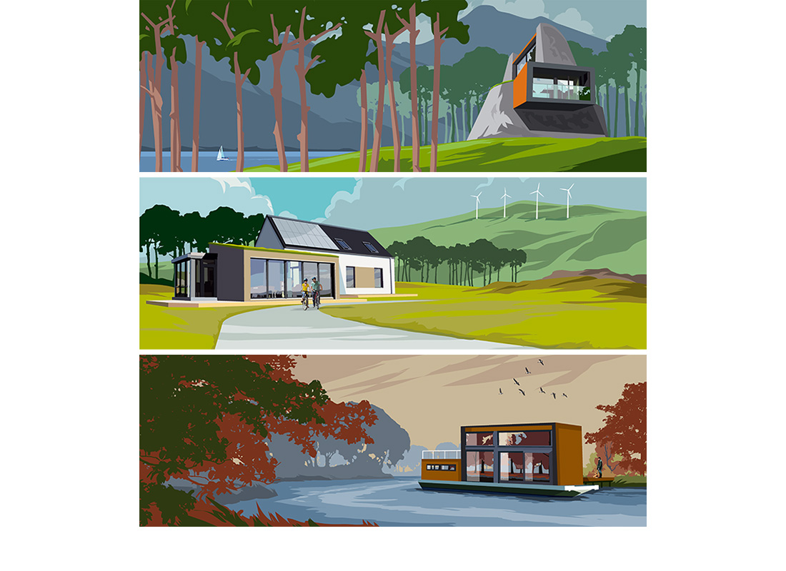 A Visit Scotland commission to produce over 20 illustrations showing the variety of accommodation available throughout Scotland.