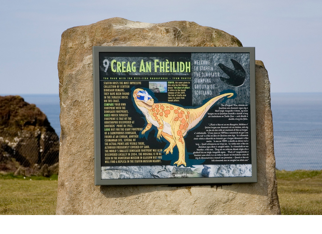 Ceumannan – Staffin Ecomuseum is a museum without walls! Set in the landscape are 13 sites with interpretive boards designed and illustrated by myself.